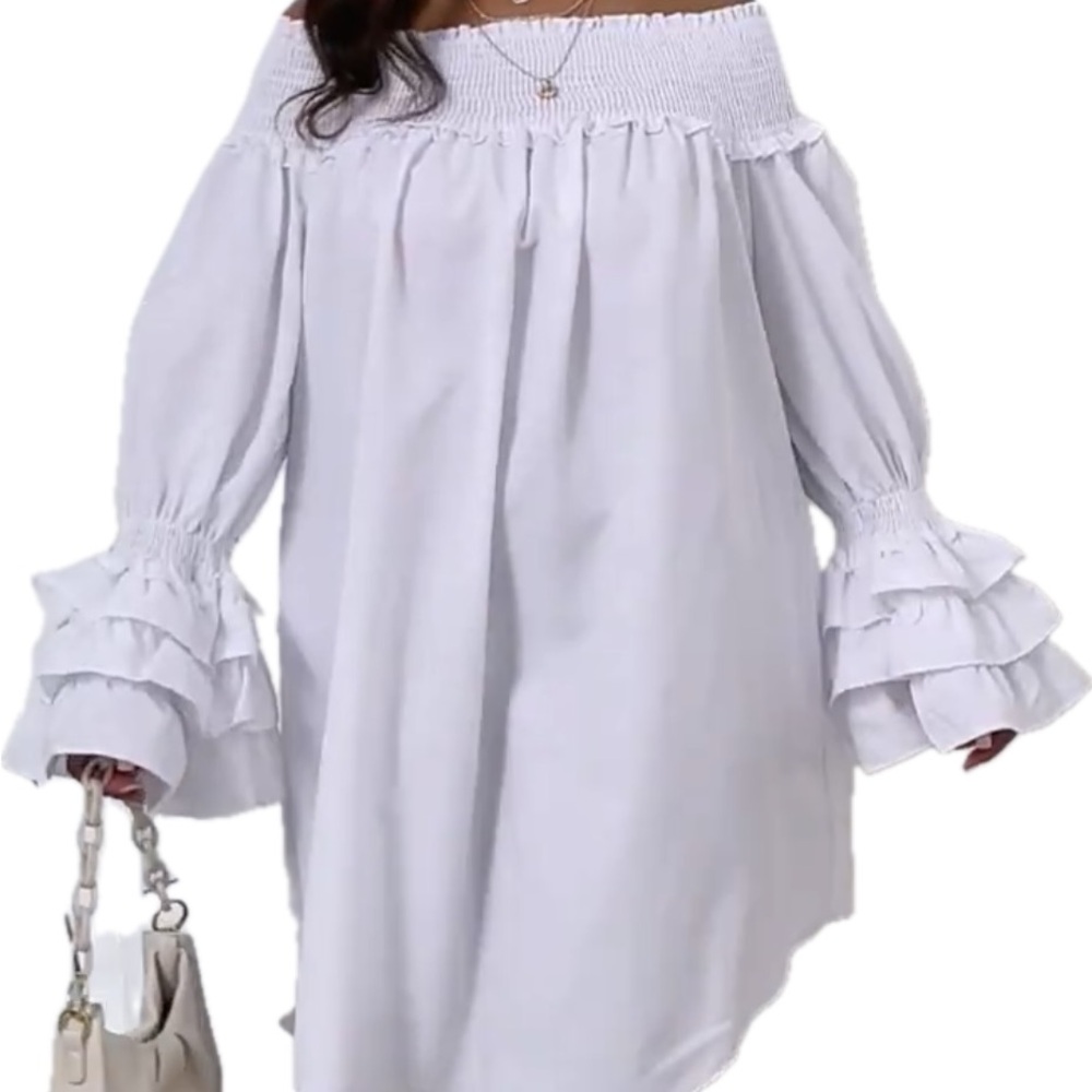Shirred Elegant Off-Shoulder White Dress
